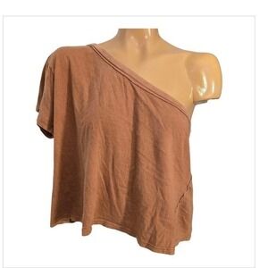 We The Free Distressed One Shoulder Top Rust Brown Casual Boho Festival Medium